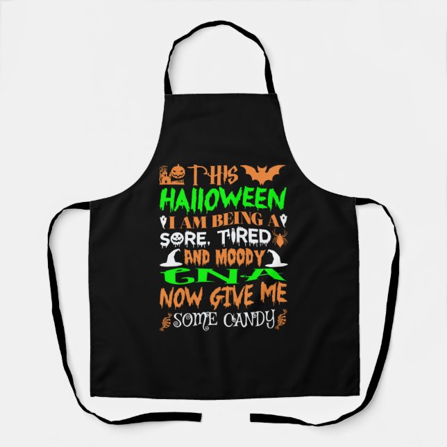 This Halloween Tired Moody Cna Candy Apron (Front)