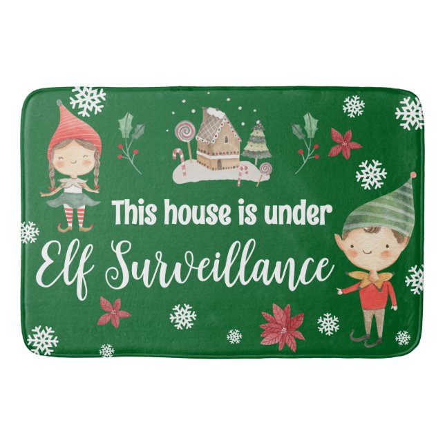 This House is Under Elf Surveillance Christmas Bath Mat (Front)
