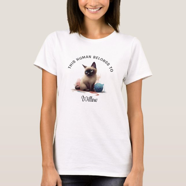 This Human Belongs To Personalised Cat T-Shirt (Front)