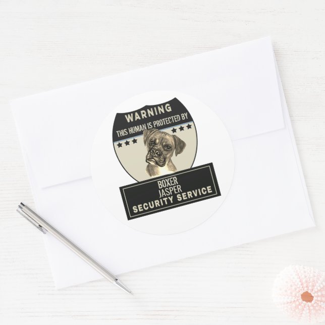 This Human Is protected by Boxer Security Shot Gla Classic Round Sticker (Envelope)