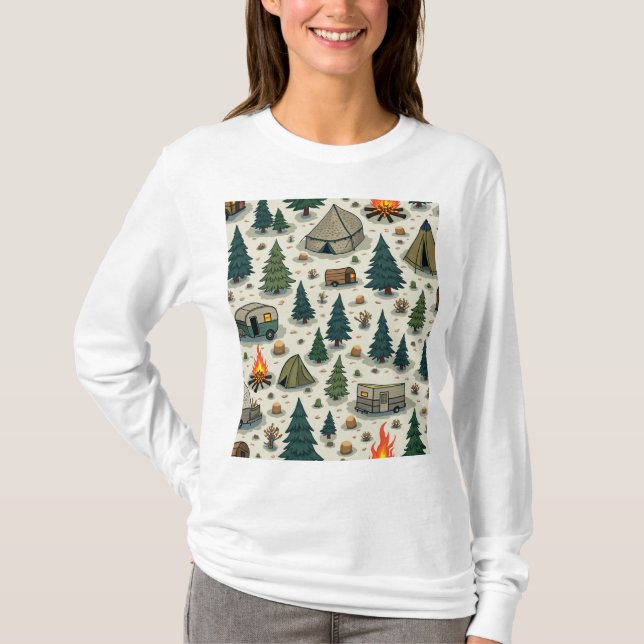 This is a t-shirt with a camping image on it. (Front)