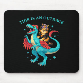 This is an Outrage Cat Riding Dinosaur Funny Mouse Pad