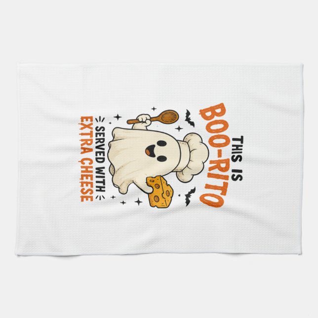 “This Is Boo-Rito Served with Extra Cheese” Design Tea Towel (Horizontal)