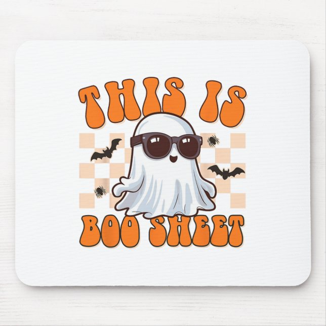 This Is Boo Sheet Ghost Groovy Halloween Costume M Mouse Pad (Front)