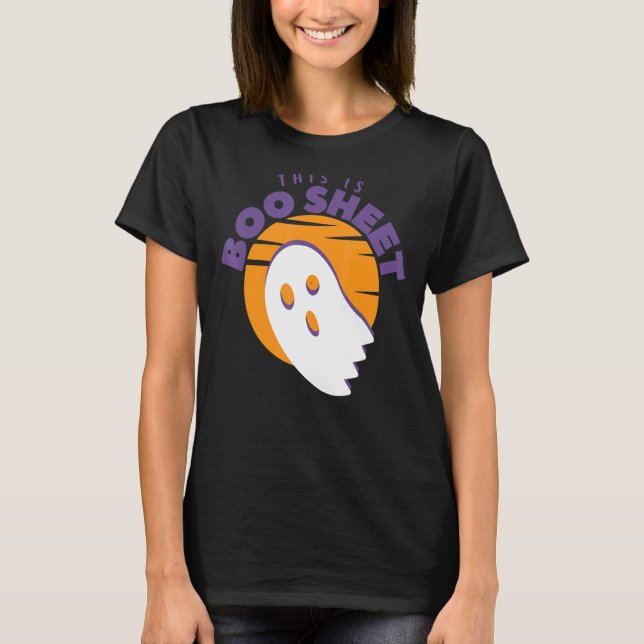 This is Boo Sheet    Ghost Halloween on Orange Sun T-Shirt (Front)