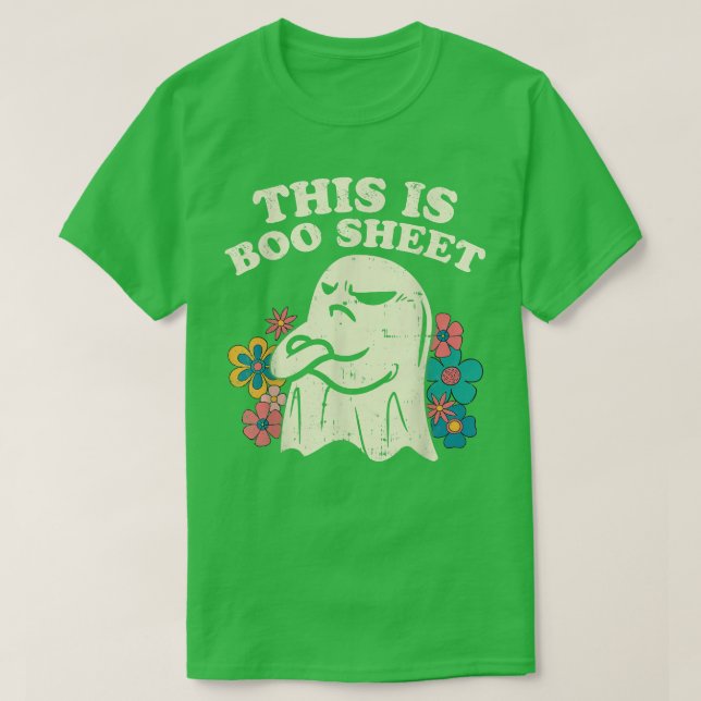 This Is Boo Sheet Groovy Grumpy Ghost Funny Hallow T-Shirt (Design Front)