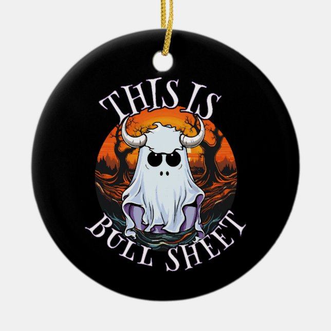 This is bull sheet - funny boo sheet ceramic tree decoration (Front)