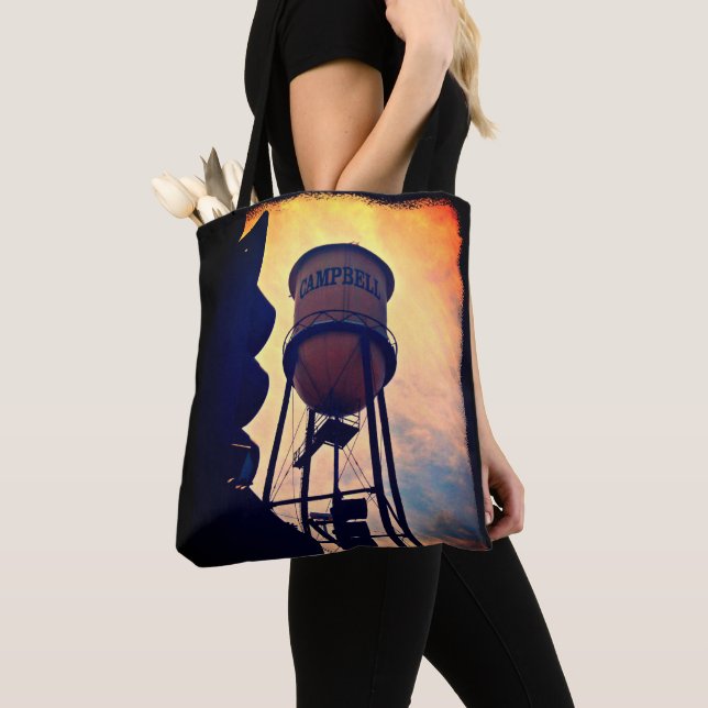 This is Campbell CA, Historical Water Tower Tote Bag (Close Up)