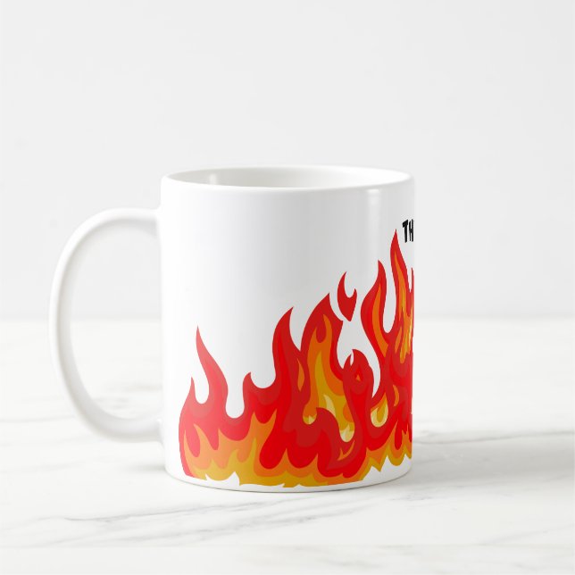 "This is fine" (black with flames) Coffee Mug (Left)