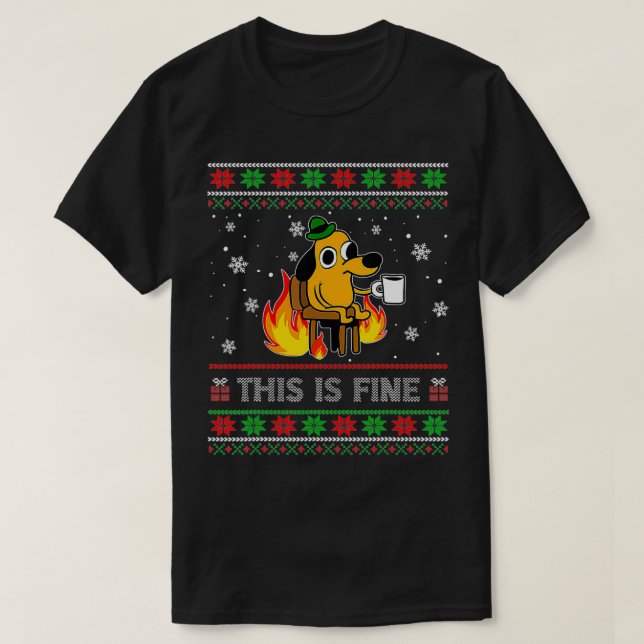 This Is Fine Dog Meme Funny Ugly Christmas Sweater (Design Front)