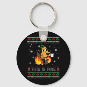 This Is Fine Dog Meme Funny Ugly Christmas Sweater Key Ring