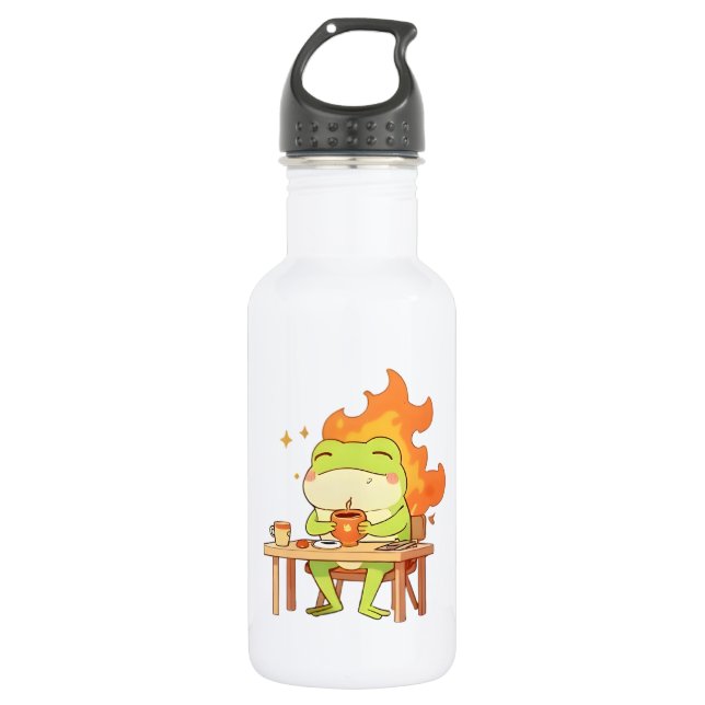 This Is Fine Frog Funny Kawaii Design 532 Ml Water Bottle (Front)
