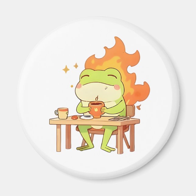 This Is Fine Frog Funny Kawaii Design Magnet (Front)