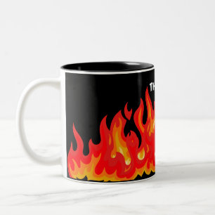 "This is fine" (white + fire and flames) Two-Tone Coffee Mug