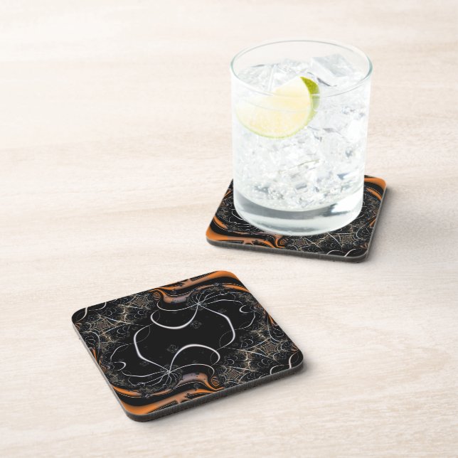 This is Halloween | Black and Orange Fractal Art Coaster (Right Side)