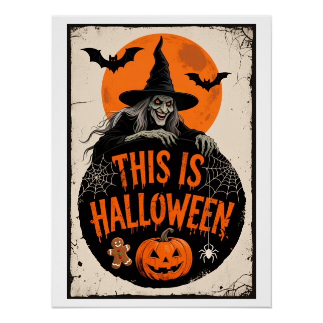 This is Halloween Scary Witch Retro Spooky Party Poster (Front)