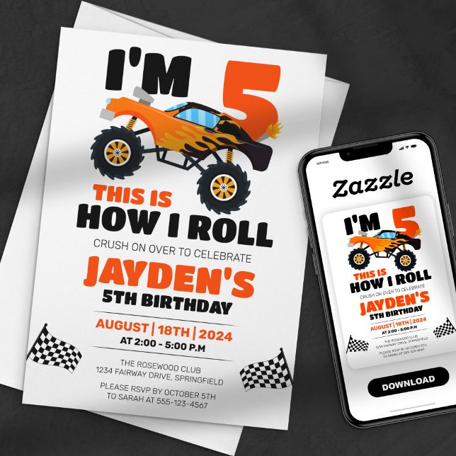 This is How I Roll Monster Truck Kids Birthday Invitation (Creator Uploaded)