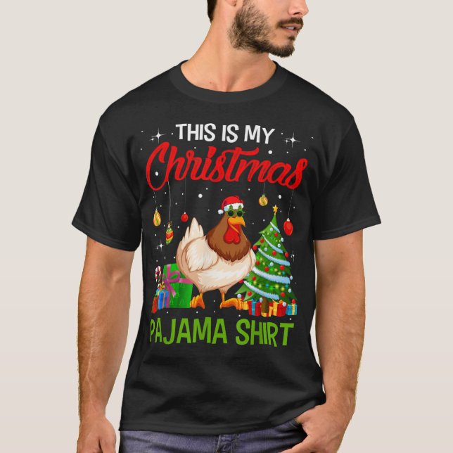 This Is My Chicken Christmas Pajama Lights Santa H T-Shirt (Front)