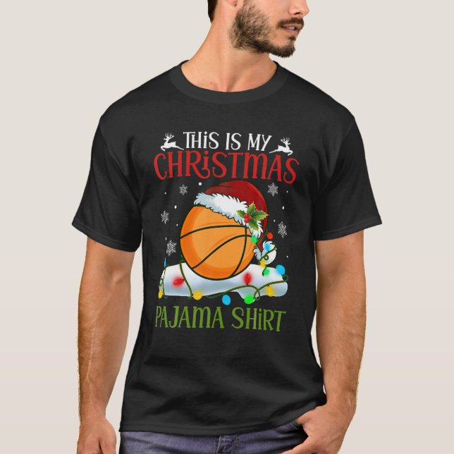 This Is My Christmas Basketball Pajama Lights Sant T-Shirt (Front)