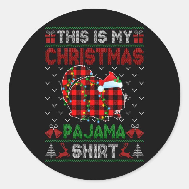 This Is My Christmas Chinchilla Pajama Xmas Light  Classic Round Sticker (Front)