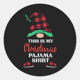 This Is My Christmas Gnome Xmas Plaid Men Women Ki Classic Round Sticker
