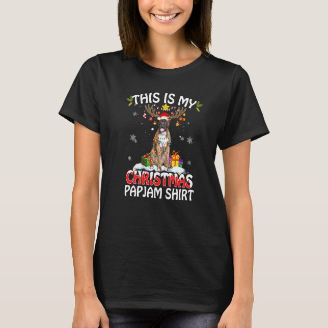 This Is My Christmas Pajama Boxer Dog Lights Santa T-Shirt (Front)