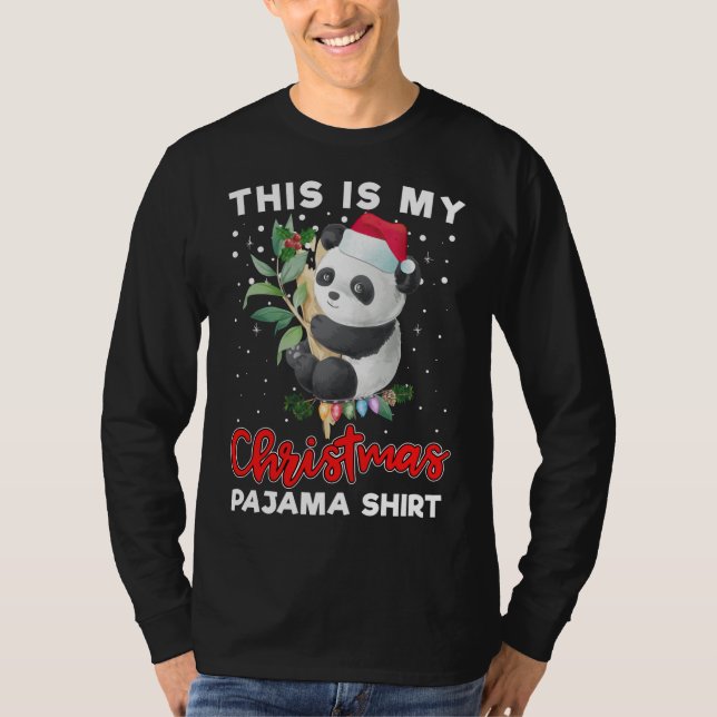 This Is My Christmas Pajama Cute Panda Santa Hat T-Shirt (Front)