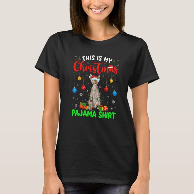 This Is My Christmas Pajama Devon Rex Cat Xmas Tre T-Shirt (Front)