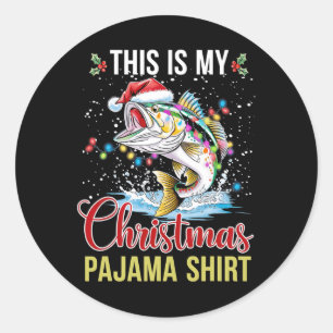 This Is My Christmas Pajama Fishing Rod Santa Hat  Classic Round Sticker