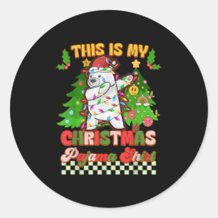 This Is My Christmas Pajama Funny Lar Bear Dabbing Classic Round Sticker