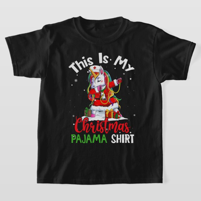 This Is My Christmas Pajama Funny Santa Unicorn 2 T-Shirt (Laydown)
