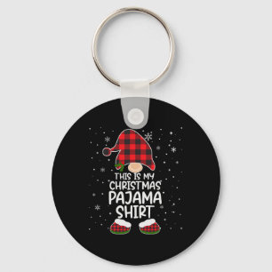 This Is My Christmas Pajama Gnome Xmas Red Plaid Key Ring