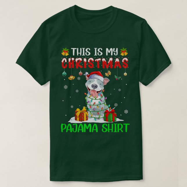 This Is My Christmas Pajama  Pitbull Xmas Tree Lig T-Shirt (Design Front)