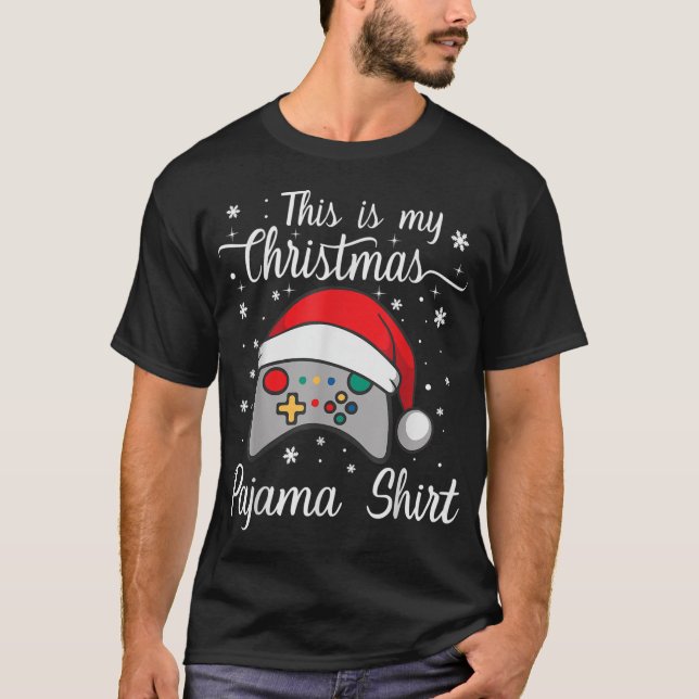 This Is My Christmas Pajama Santa Hat Controller V T-Shirt (Front)