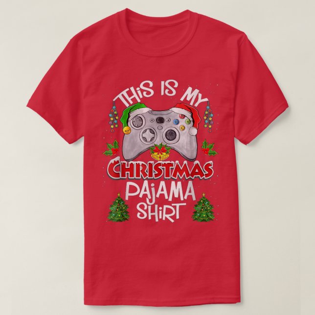 This is My Christmas Pajama Santa Hat Gamer Video  T-Shirt (Design Front)