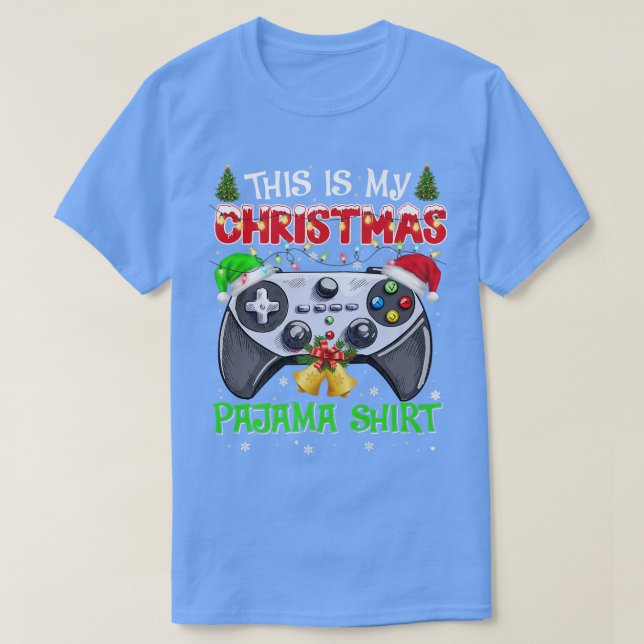 This is My Christmas Pajama Santa Hat Gamer Video  T-Shirt (Design Front)