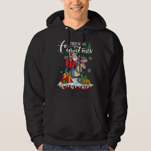 This Is My Christmas Pajama Santa Riding Dinosaur Hoodie