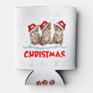 This Is My Christmas Pajama Shirt Cat Lover Funny Can Cooler