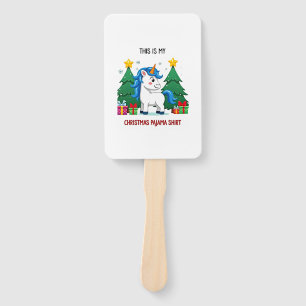 This is My Christmas Pajama Shirt Unicorn Xmas PJs Hand Fan