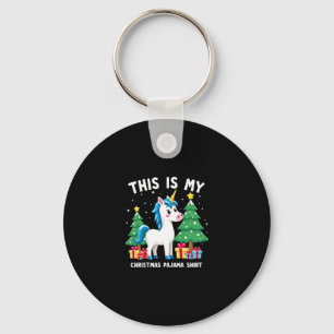 This is My Christmas Pajama Shirt Unicorn Xmas PJs Key Ring