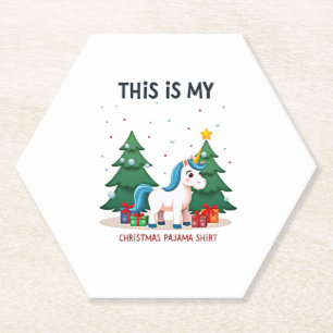 This is My Christmas Pajama Shirt Unicorn Xmas PJs Paper Coaster