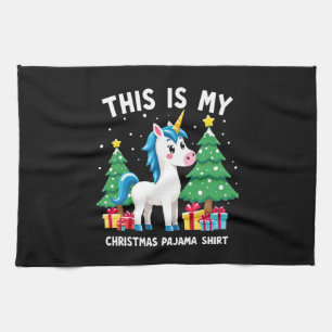 This is My Christmas Pajama Shirt Unicorn Xmas PJs Tea Towel