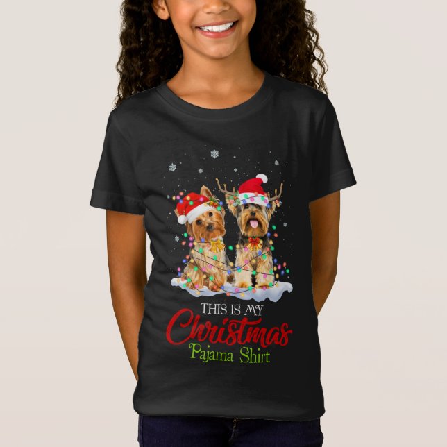 This Is My Christmas Pajama Shirt Yorkie Santa Hat (Front)