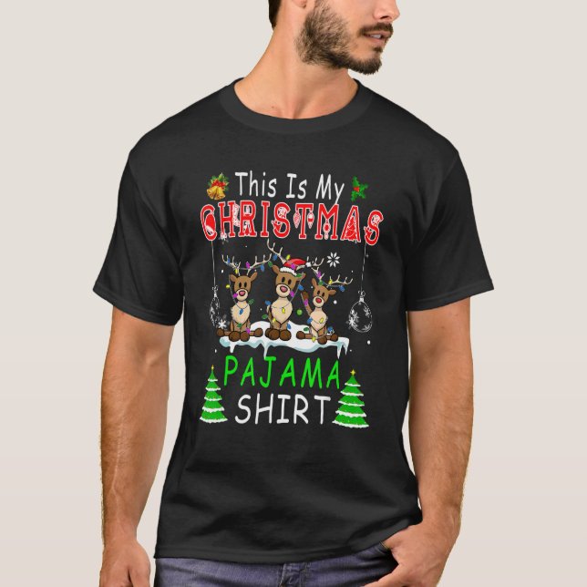 This Is My Christmas Pajama  Three Reindeer Xmas L T-Shirt (Front)
