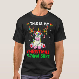 This Is My Christmas Pajama Unicorn Santa Hat Lig T-Shirt