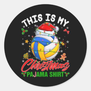 This Is My Christmas Pajama Volleyball Santa Hat X Classic Round Sticker