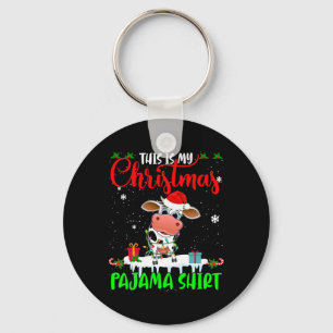 This Is My Christmas Pyjama Santa Xmas Lights Cow  Key Ring