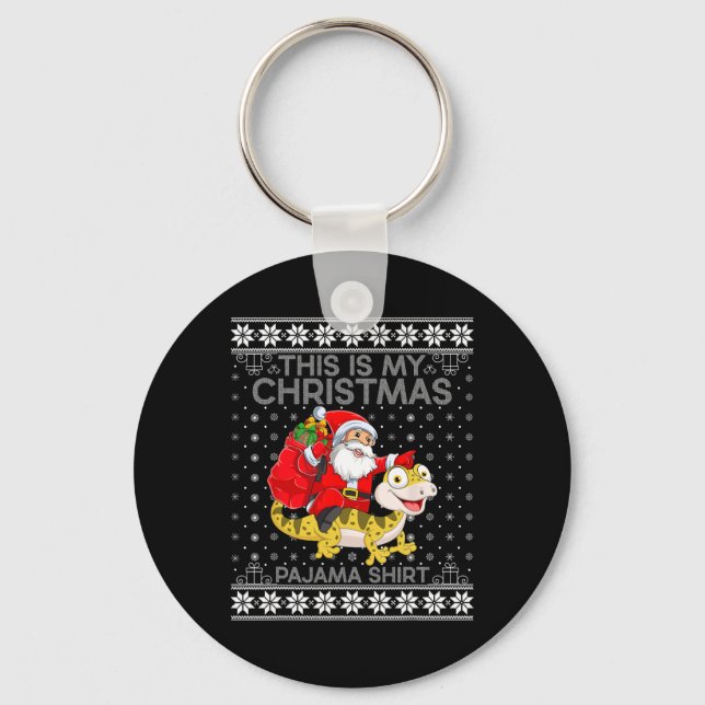 This Is My Christmas Pyjamas Santa Riding Lizard U Key Ring (Front)