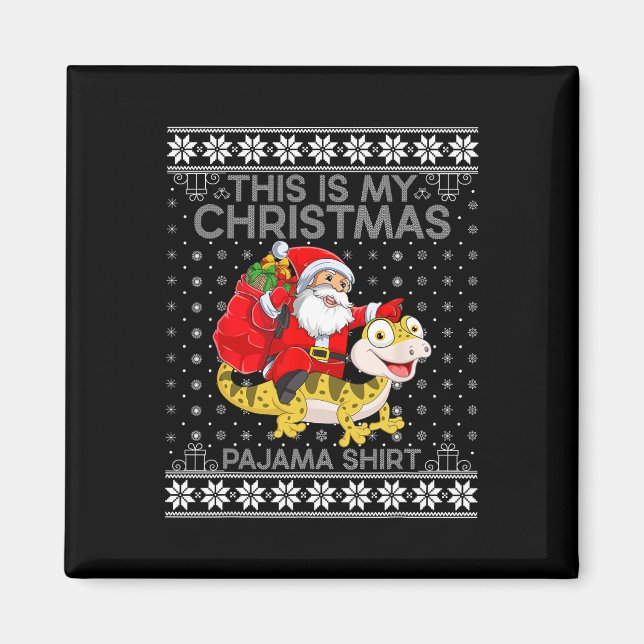 This Is My Christmas Pyjamas Santa Riding Lizard U Magnet (Front)