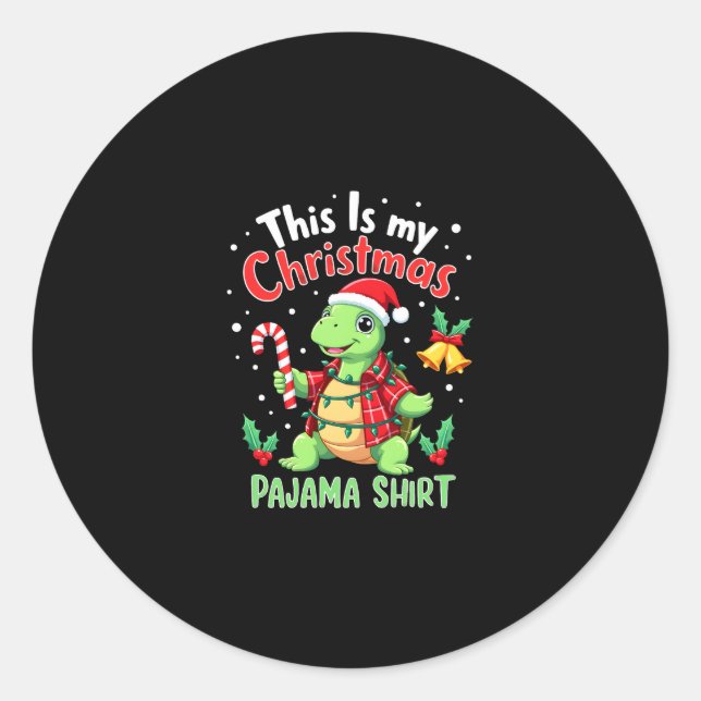 This Is My Christmas Turtle Pajama Shirt Buffalo P Classic Round Sticker (Front)